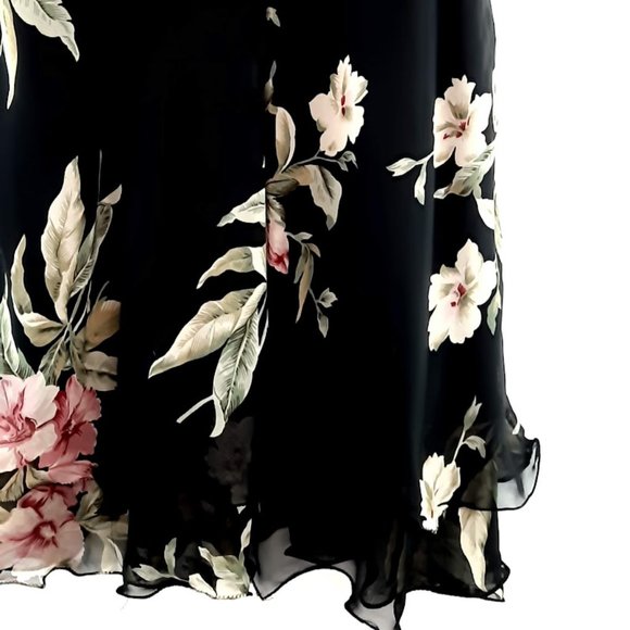XL Vintage Plus Size Black Floral Sheer Summer maxi skirt - Picture 1 of 12